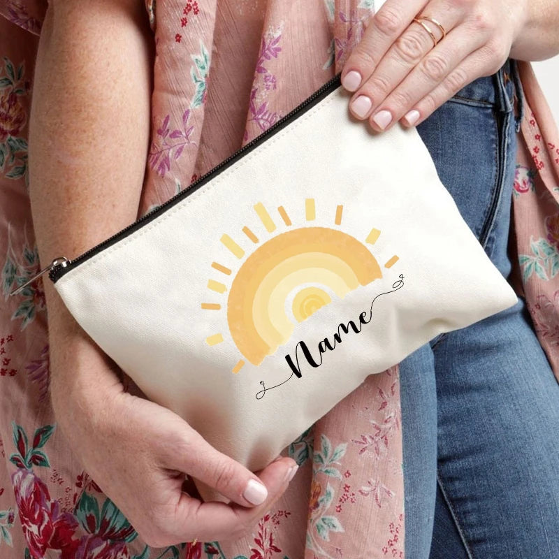 Rainbow Teacher Custom Name Makeup Bag Personalized Graduation Gift for Teachers Pencil Case Back To School Gift Women Purse