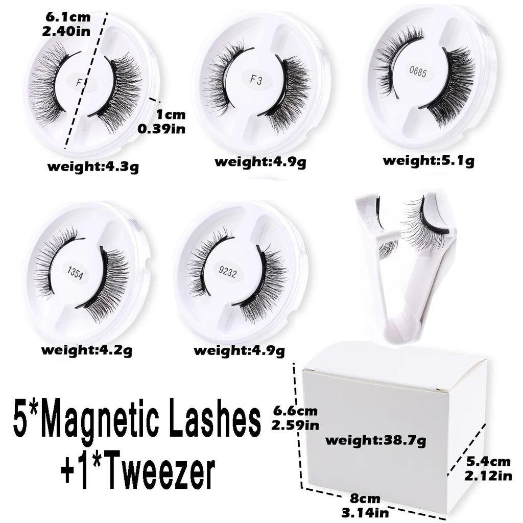 5pairs Magnetic Eyelashes Handmade 3D Natural Magnetic False Eyelashes Reusable Magnetic Eyelashes Tweezers Set Lashes Extension