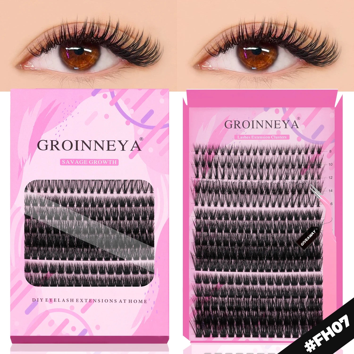 GROINNEYA DIY Lashes Extension Kit Individual Lashes Clusters Faux Mink Eyelash Extension Mix set with Lash Natural Look Makeup