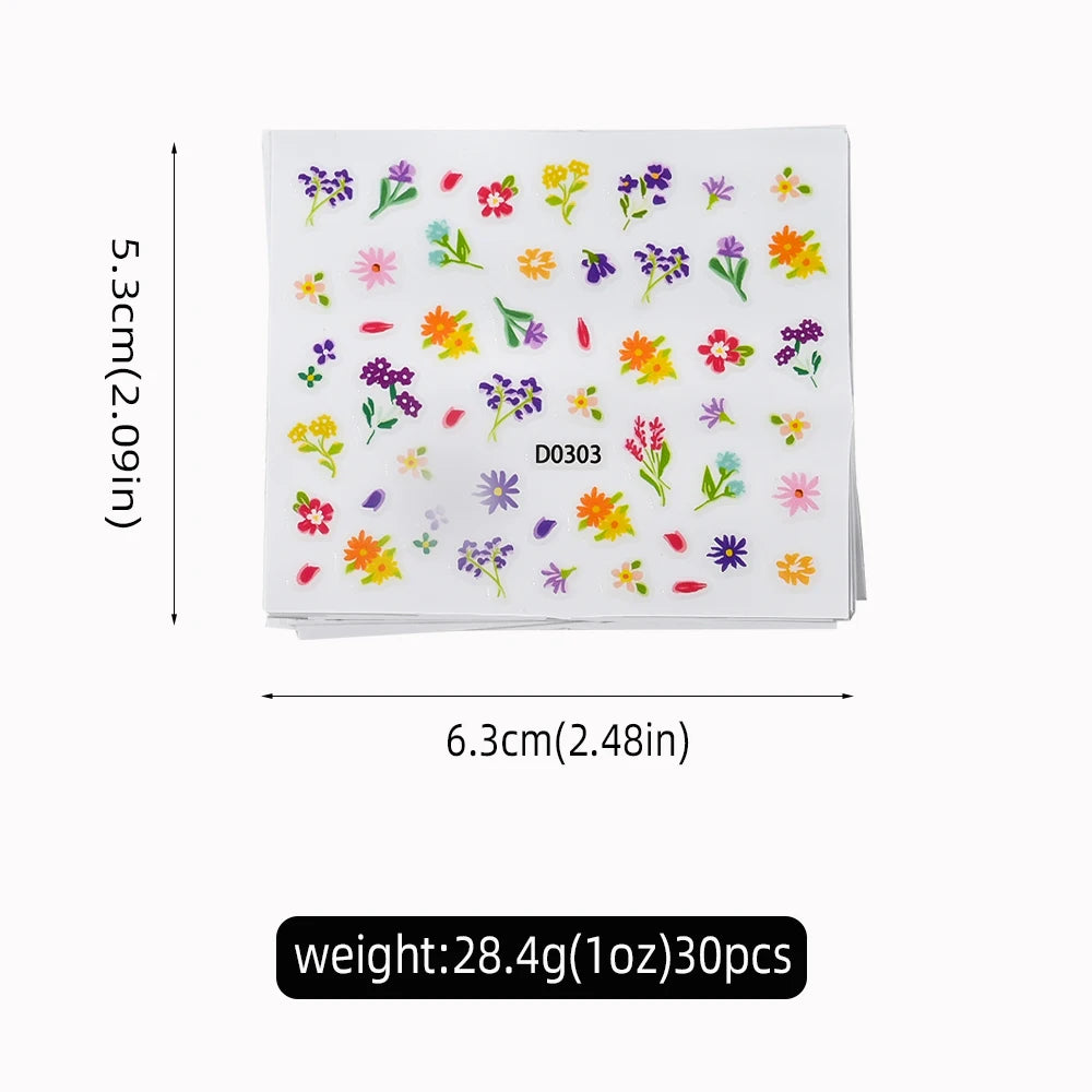 30Pcs/set Colorful Butterfly/Flowers Nail Stickers Kawaii Cute Mini Rose/Lavender/Sunflower Nail Decal DIY Adhesive Nail Floret
