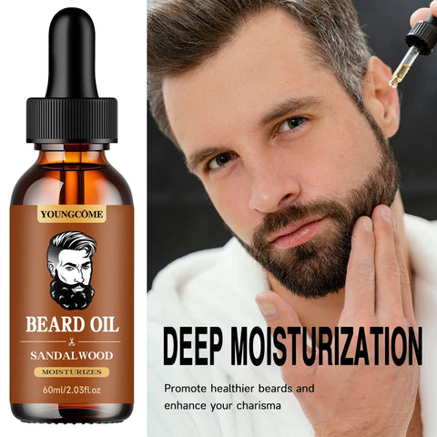 Organic Beard Growth Oil & Sandalwood Balm 1/2/4 Set-24H Nourishing, No Flakes, Men's Grooming Kit with Argan Oil & Vitamin E