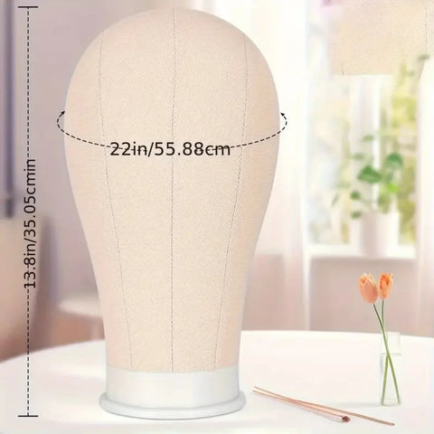 Wig Stand & 22 in Head Combination set，Canvas Wig Head Stand with Mannequin Head for Wigs Manikin Head Block Set for Wigs Making