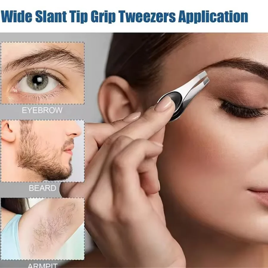 Professional Comfort Hold Non-Slip Stainless Steel Slanted Tip Eyebrow Tweezers Facial Hair Removal Ingrown Brows Slant Tweezer