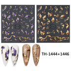 Nails Stickers Purple Blue Brown Ink Design Decals Gold Decorations Art Self-Adhesive Holographic Gel Slider Manicure Supplies