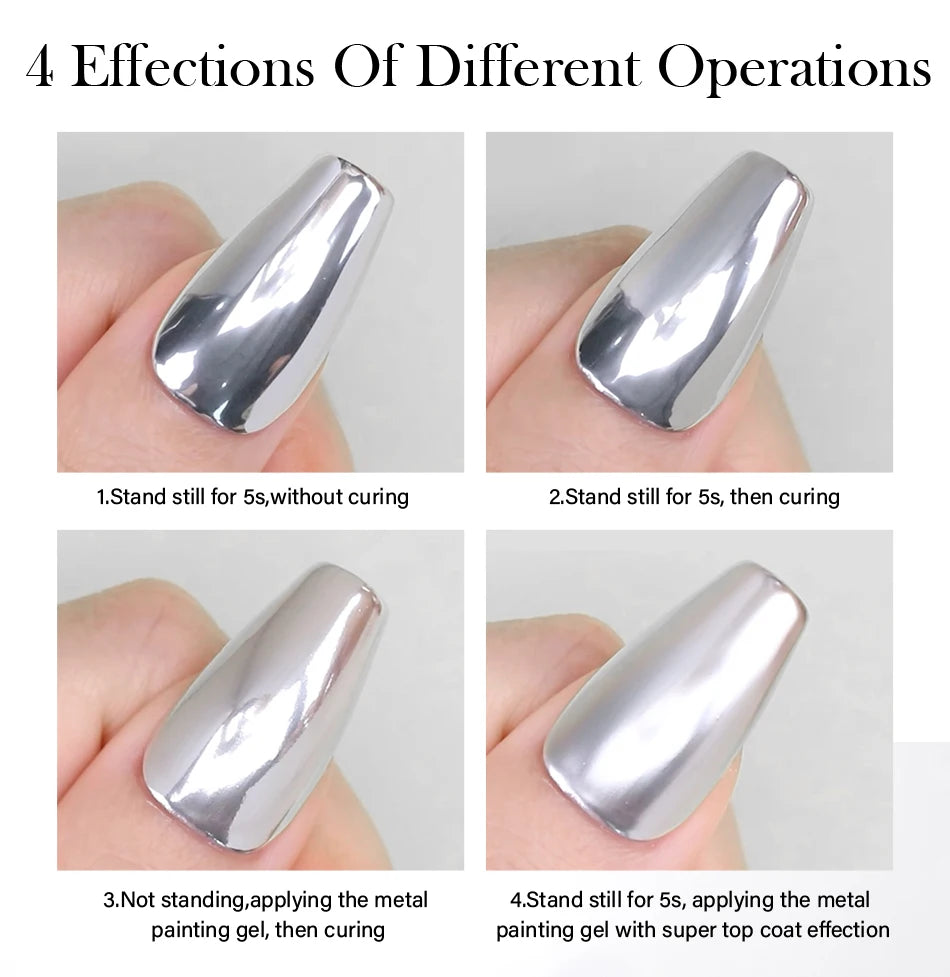 BORN PRETTY 5ml Metallic Painting Gel Polish Strong Silver Effection Nail Art Soak Off Gel Nail Polish Silver Mirror Gel