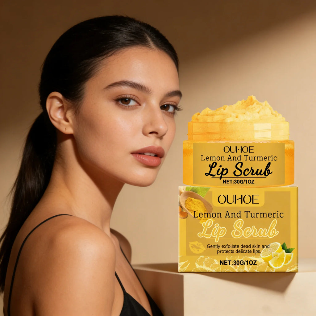 Moisturizing Lip Scrub Rich In Turmeric Lemon Extract Gentle Exfoliator Soften Lips Fade Lip Lines Brighten Lips Skin Care Cream