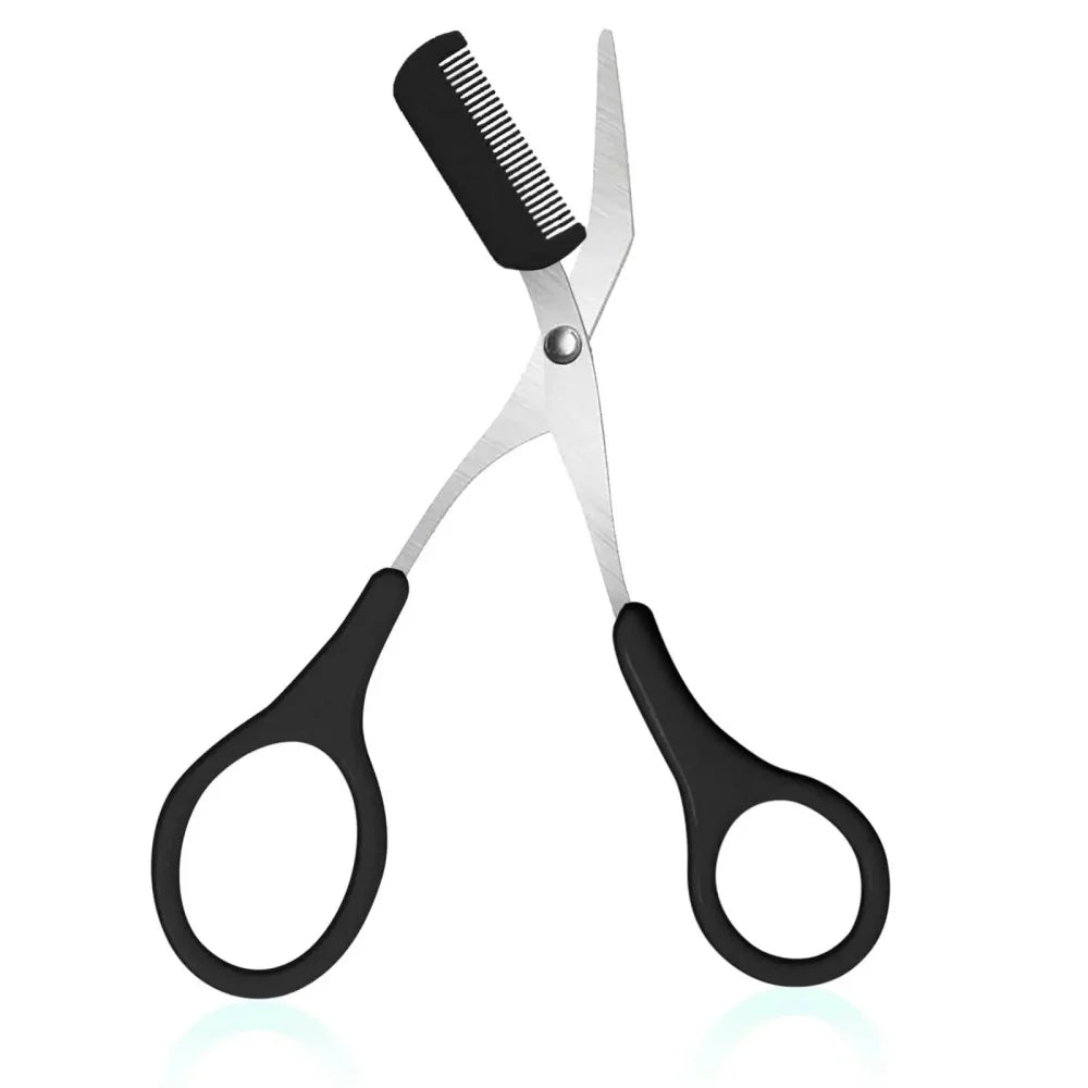 Stainless Steel Eyebrow Trimming Scissors with built-in Comb Precise Grooming Tool Creating Perfect Eyebrows Pink/White/Black
