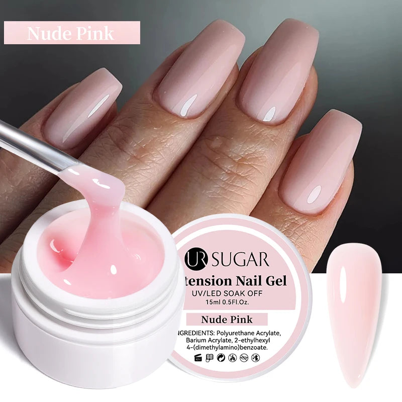UR SUGAR Milky White Clear Pink Color 15ml Jelly Extension Nail Gel Polish Soak Off UV LED Gel Varnish Manicure Tips Tools
