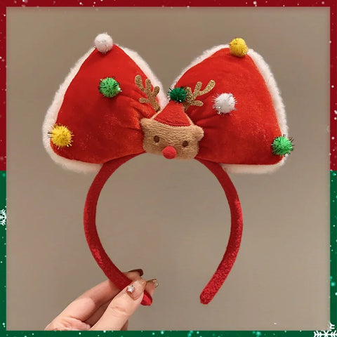Christmas Decoration Christmas Headband Santa Reindeer Antlers Headband Red Bowknot Party Dress Up Plush Bow Red Hair Band