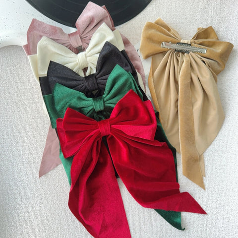 Christmas ins Velvet Bow Hair Clip temperament Women Fashion Solid Bowknot Satin Hairpin Girls Ponytail Clip Hair Accessories