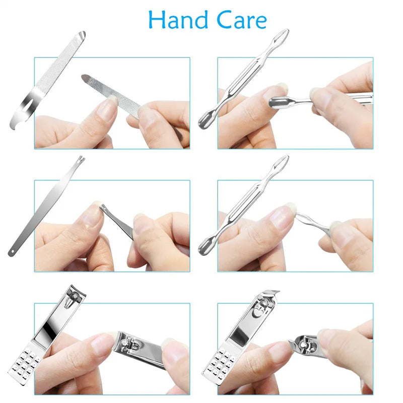 Household Daily Grooming Kit 19PCS Stainless Steel Manicure Pedicure Tool Set With Nail Clippers Ear Spoons