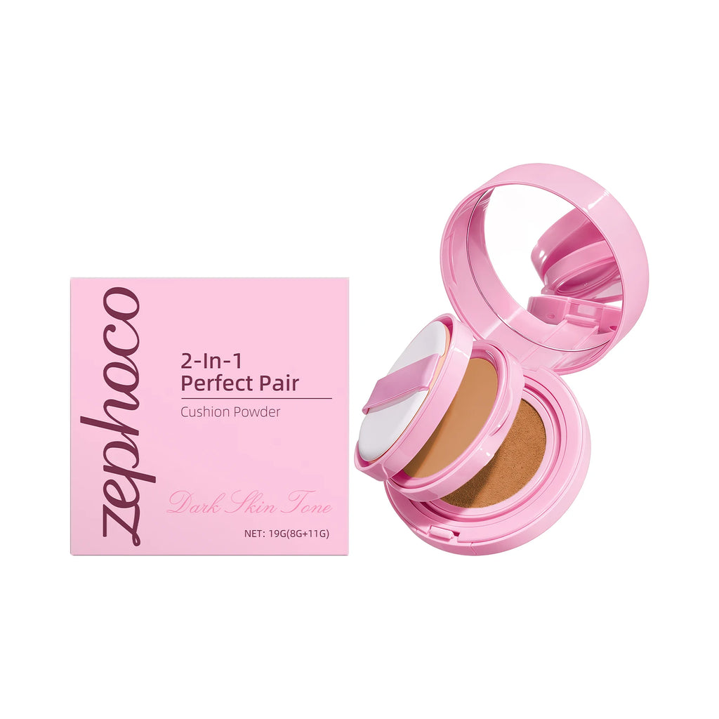 Zephoco 2 in 1 Pressed Powder Cushion Foundation Oil Control Matte Loose Setting Powder Deep Hydration Face Cushion Foundation