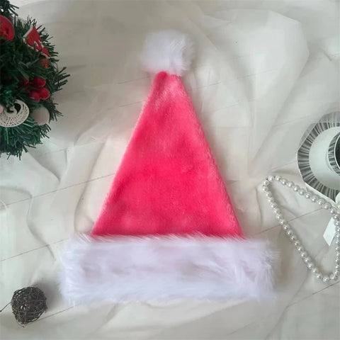Christmas Santa Hat Xmas Pink Long Plush Holiday Red Black Hat For Adults And Kids Unisex 2024 New Year Festive Party Supplies