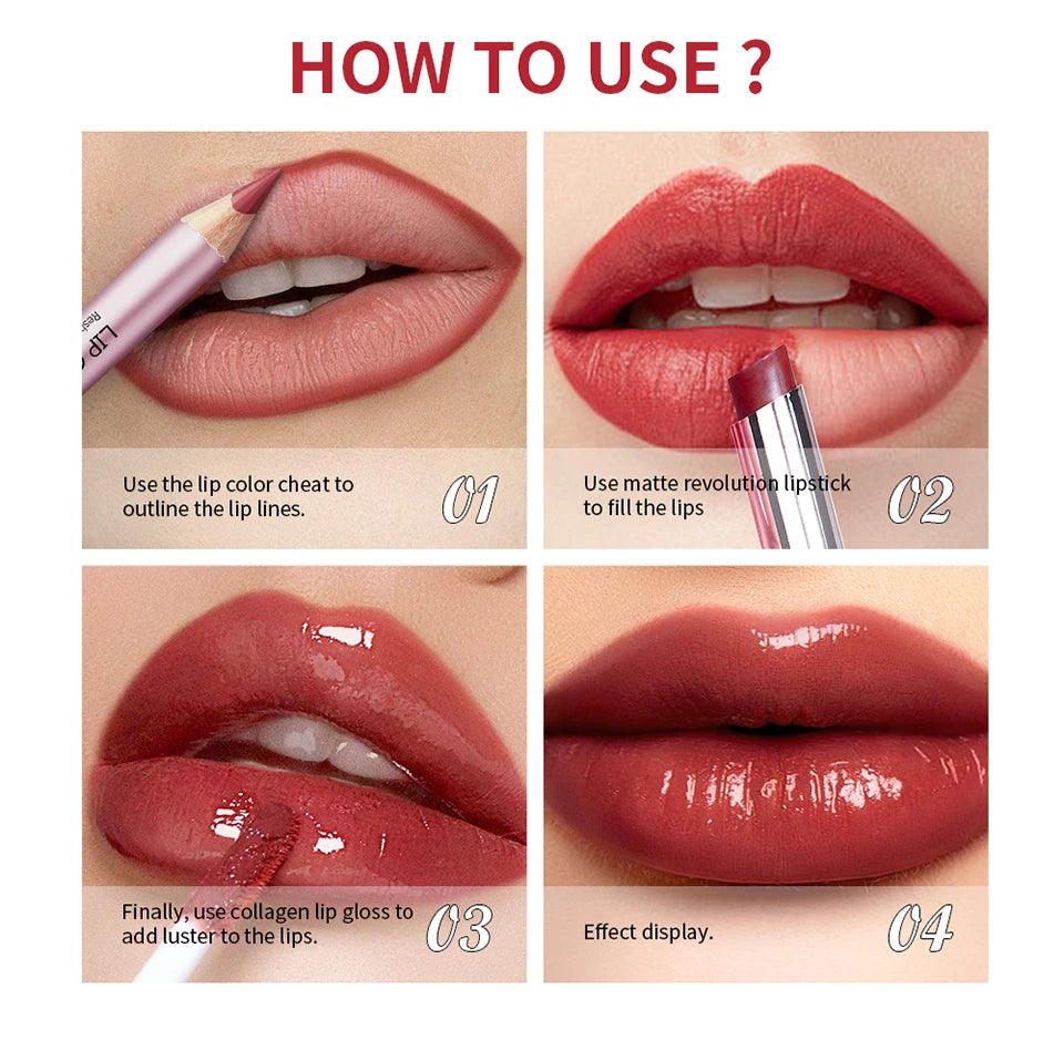 Waterproof Long Lasting Matte Black Lipstick Set Velvet Liquid Lip Gloss Lip Liner Set Red Stain Halloween Goth Makeup