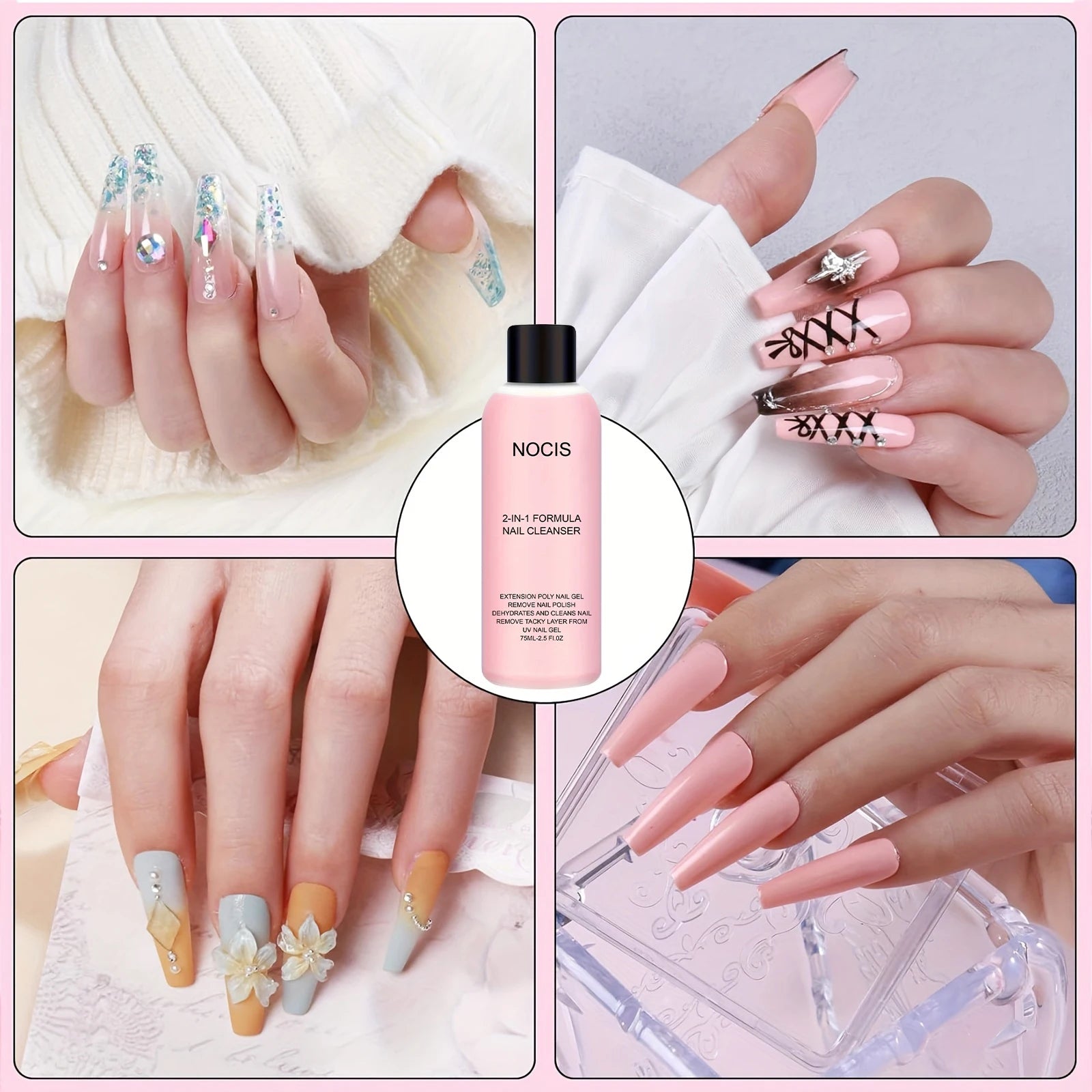 2in 1 Gel Cleanser for Nails & Polish Remover, Professional Slip Solution for Poly Gel Nails for & LED Gel, Anti-Stick Formula,
