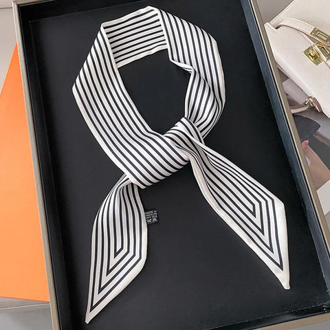 High-Grade Letter C Print Silk Scarf Hair Band Ribbon Tied-up Luxury Small Hair Scarves Vintage Satin Ribbon Hair Accessories