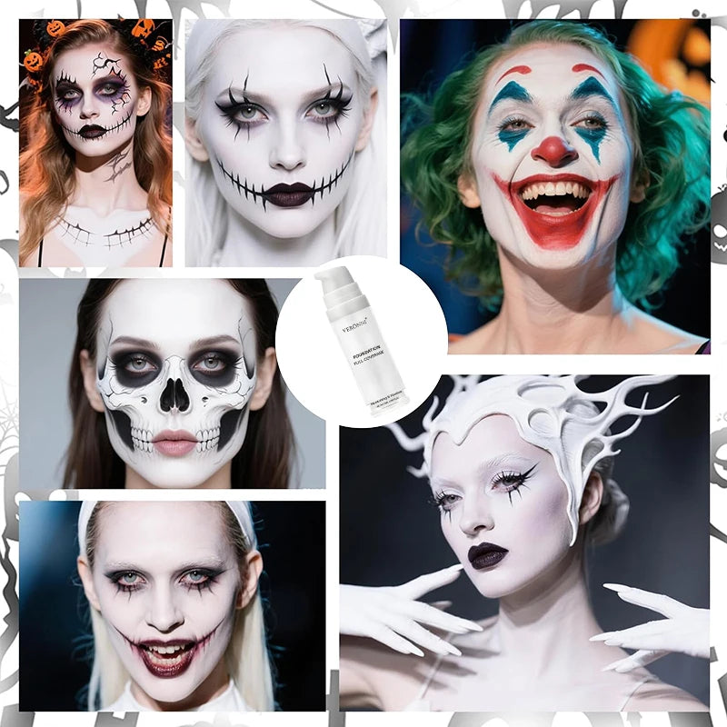 Full Coverage Matte White Liquid Foundation,Waterproof & Long-Lasting Creamy Formula for Halloween,Goth,Zombie,Cosplay Makeup