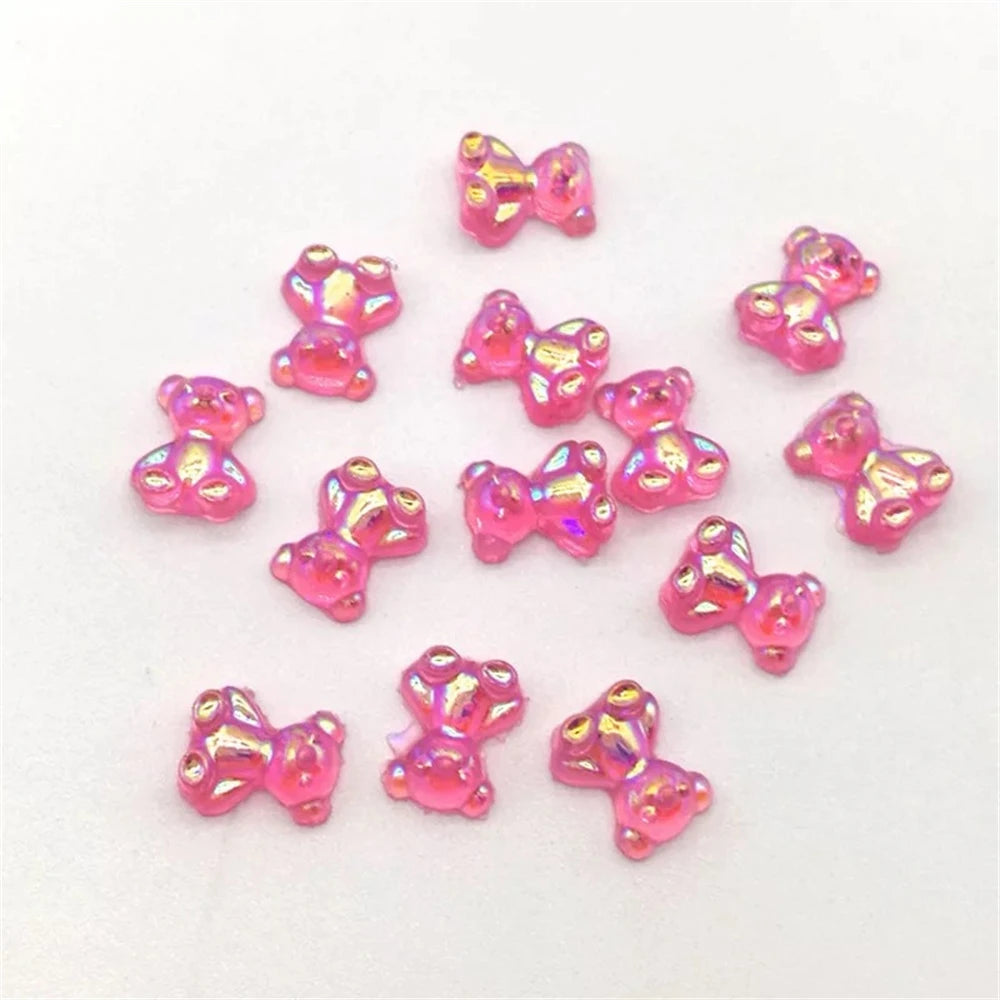 10Pcs Pink Gold Bear Nail Charms Japanese Cartoon Jewelry Nails Art Decoration 3D Rabbit Bear Manicure Accessories For Girl Lady