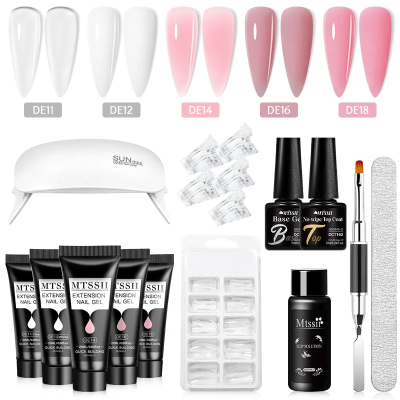 Mtssii 17PCS/Set 20ml Nail Extension Gel Set Builder UV Gel for Nails With 6W UV LED Lamp Nail Extension Tools Kit For Beginner