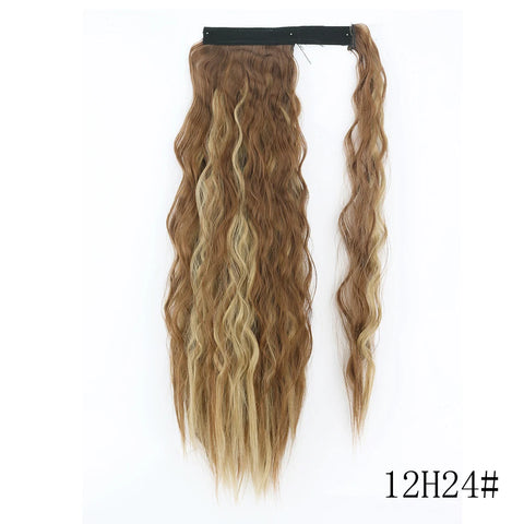 LISI GIRL Synthetic Hair 22''34'' Long Straight Ponytail Wrap Around Ponytail Clip in Hair Extensions Black Hairpiece Headwear