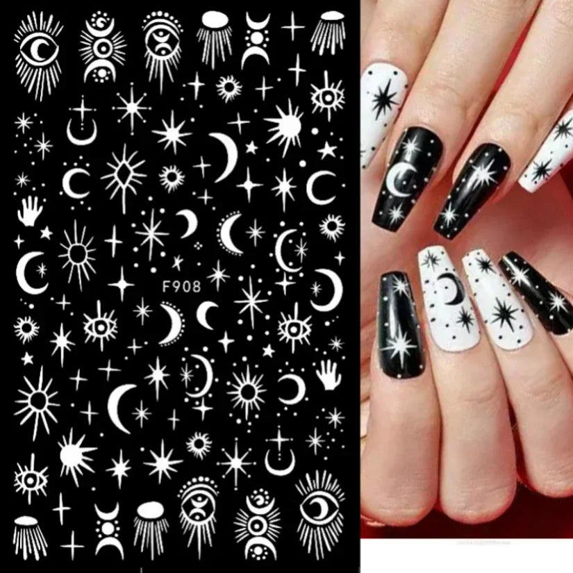 Adhesive stickers with European and American style cross snake black and white wave dot hot silver line letter nail stickers