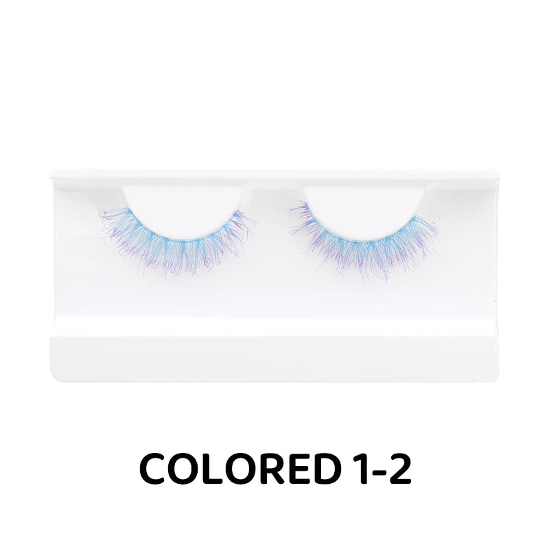 1 Pair Colored Lash Blue Fluffy Strip Lashes Natural Fake Lash Cosplay Makeup Wholesale Color Extension Eyelashes Colorful