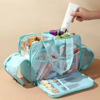 Large Capacity Quilted Makeup Bag-Portable Multi Functional Storage Bag,Layered Design, Durable Nylon,Ideal for Christmas Gifts