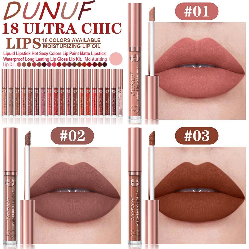 DUNUF Lip Gloss And Lip Oil Set 2-Piece Long-Lasting Waterproof Matte Moisturizing Non-Fading Lipstick Collection