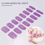 16Tips French Black Semi-Cured Nail Stickers With Glitter Long-Lasting UV Gel Nail Polish Wraps Full Cover Nail Art Decals Patch