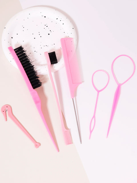 6PCS hair styling comb set, comb, pointed tail comb edge brush, hair tail tool weaving tool ring, rubber band cutter