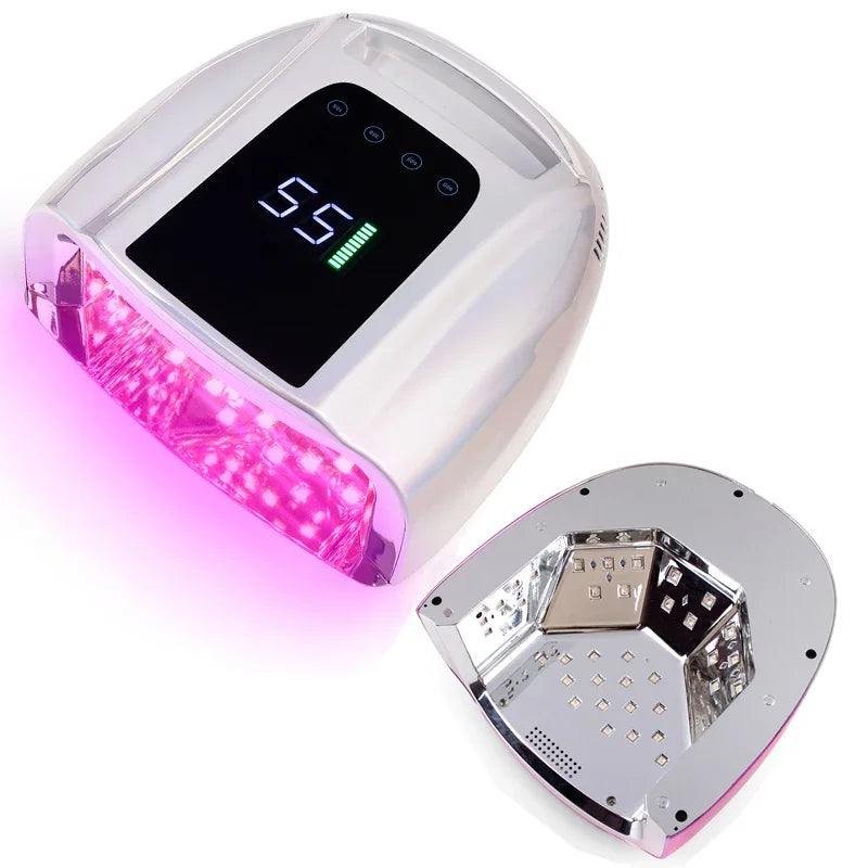 96W Mirror Reflective Nail Lamp with Metal Pad Cordless Manicure Dryer Wireless UV Light for Nails Rechargeable Nail UV LED Lamp