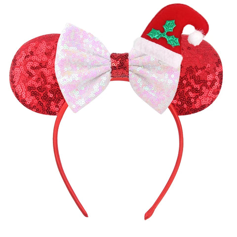 2023 Disney Christmas Mickey Ears Headband For Girls Sequins Bow Festivall Party Hairband DIY Hair Accessories