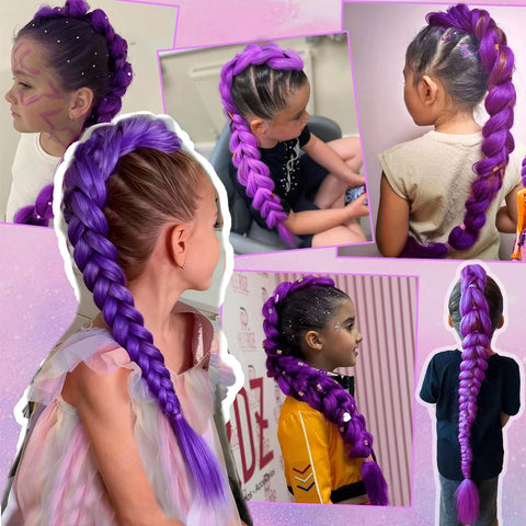 Synthetic Braided Purple Hair Ponytail Rumi Costume Hairstyle 26inch Long Ponytail with Clips for Kids Girls Halloween Christmas