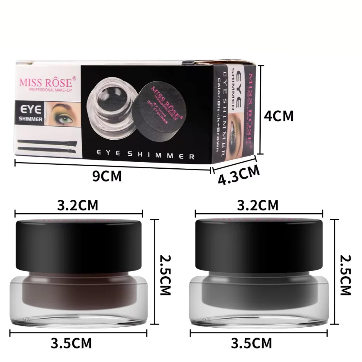 2 bottles of two-color eyeliner gel, durable color rendering, waterproof, non smudging, eyeliner cream with two brushes