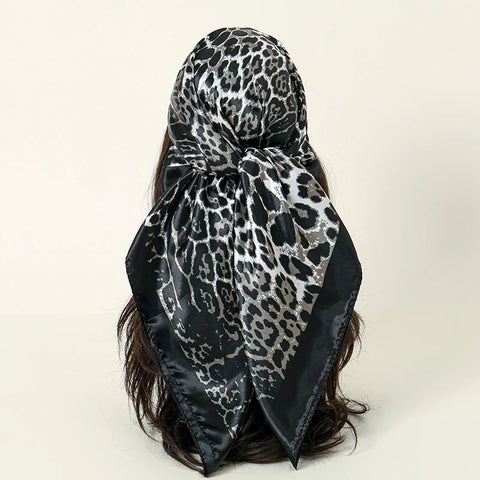Satin Square Scarf Women Muslim Hijab Elegant 2025 Print Silk Neckerchief Shawl Wraps Headband Handle Hair Accessories Bandana