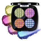 CHARMACY 4 Colors Duochrome Eyeshadow Palette Vegan Shimmer Multichrome Long-lasting Eye Shadow Cosmetic Makeup for Women