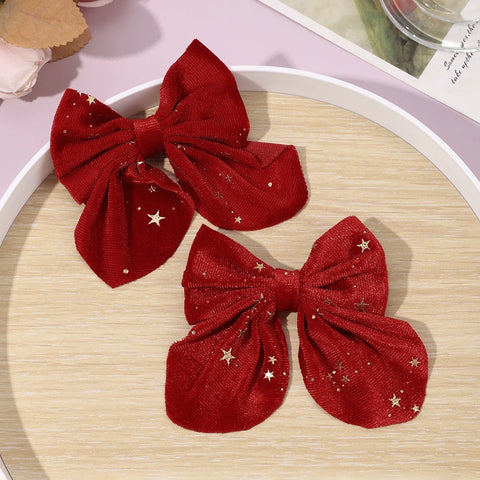 2Pcs Baby Girls Christmas Velvet Bow Hair Clips Sparkling Star Hairpins Children Xmas Party New Year Headwear Accessories Gift