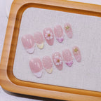 10pcs French Almond Press on Nails Flower False Nails Wearable Stick-on Nails Fake Nail Uñas Postizas Mujer Накладные Ногти 네일팁