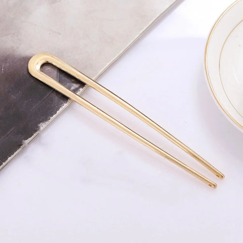 U-Shaped Hair Fork Elegant Golden Silver-color Alloy Long Thick Hair Updo Bun French Hairpin Stick Women Girls Hair Accessories