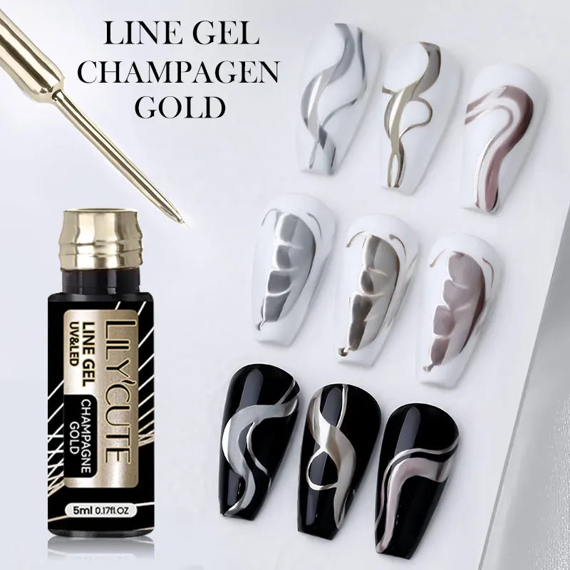 LILYCUTE 3Pcs/Set Metallic Painting Liner Gel Polish Super Bright Gold Silver Mirror Gel Nail Polish Semi Permanent Nail Get