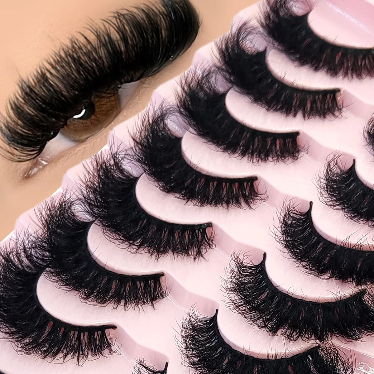 HBZGTLAD 5/8 Pairs of Natural Russian Striped Mink Lashes 3D False Lashes Volume Wavy False Lashes Eyelash Extensions Makeup
