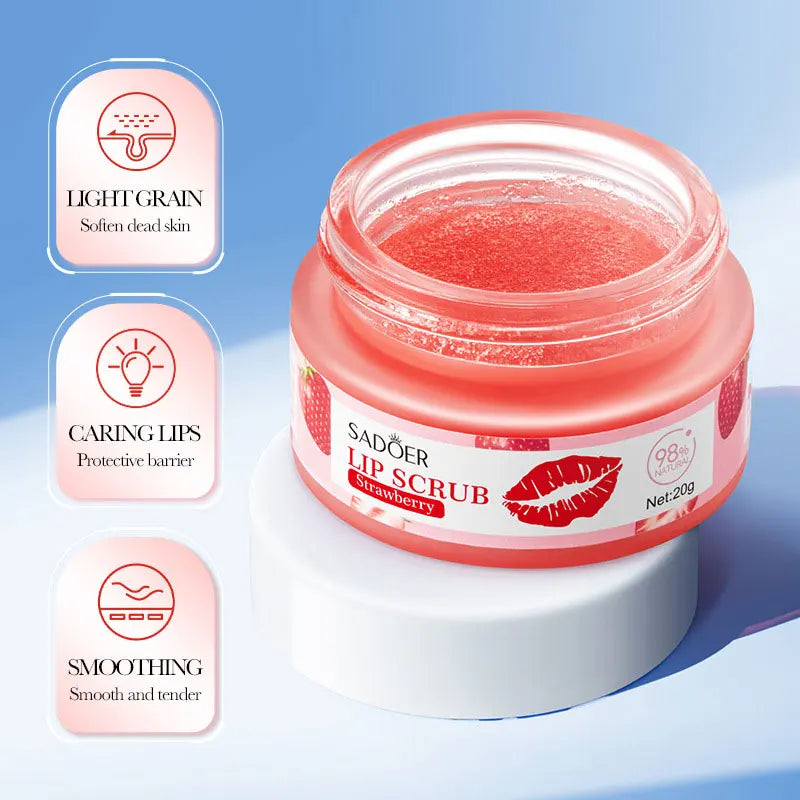 SADOER Fruit Series Strawberry Lip Scrub Dead Skin Moisturizes Brightening Lip Color, Makes Lips Pink