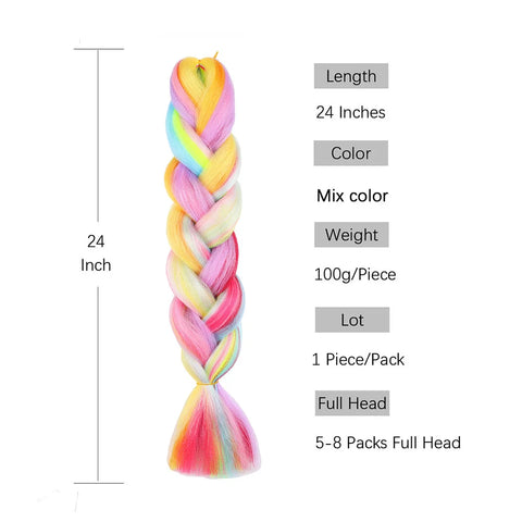 Jumbo Braiding Hair Rainbow Colors Extensions Fiber Mix Four Silky Colorful Twist Hair Extensions  Colored Synthetic Braids