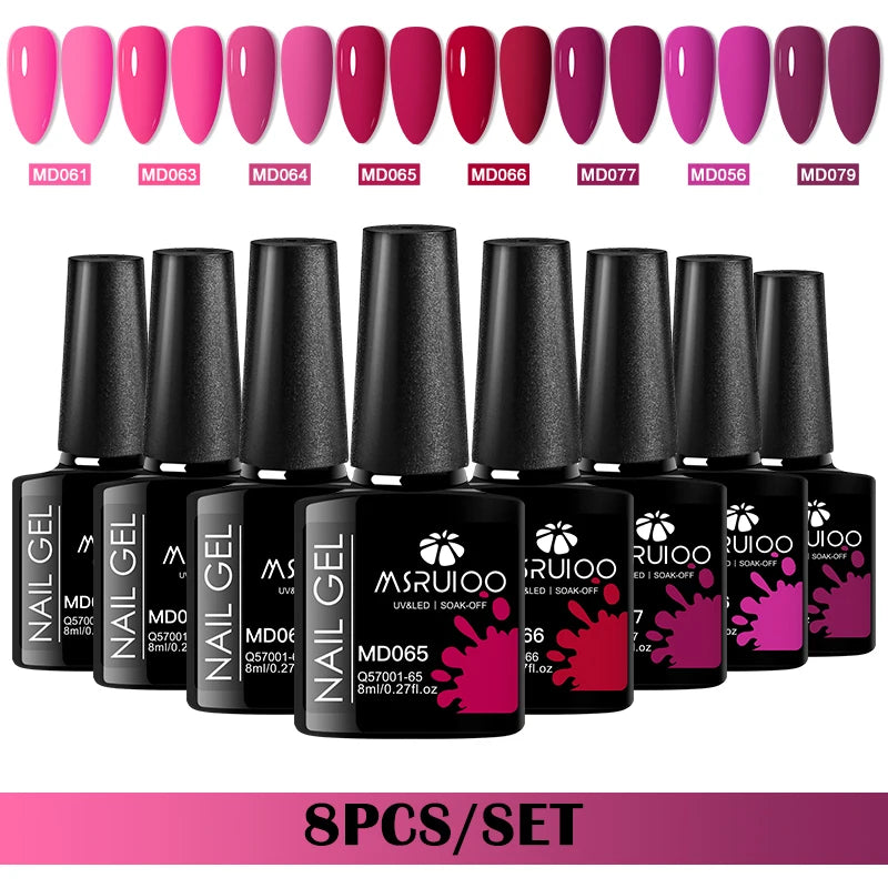 8Pcs 8ml Gel Nail Polish Set , Long Lasting, Lead-Free Semi Permanent Soak Off UV Gel Varnish For Summer, DIY Nail Art Design