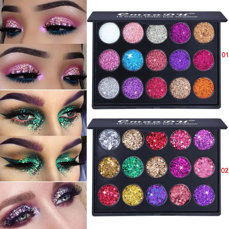 CmaaDu 15 Colors Gold Scallion Powder Diamond Glitter Eyeshadow Tray Shimmering Dazzling Universal Waterproof Easy to Color