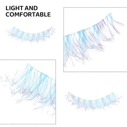 1 Pair Colored Lash Blue Fluffy Strip Lashes Natural Fake Lash Cosplay Makeup Wholesale Color Extension Eyelashes Colorful