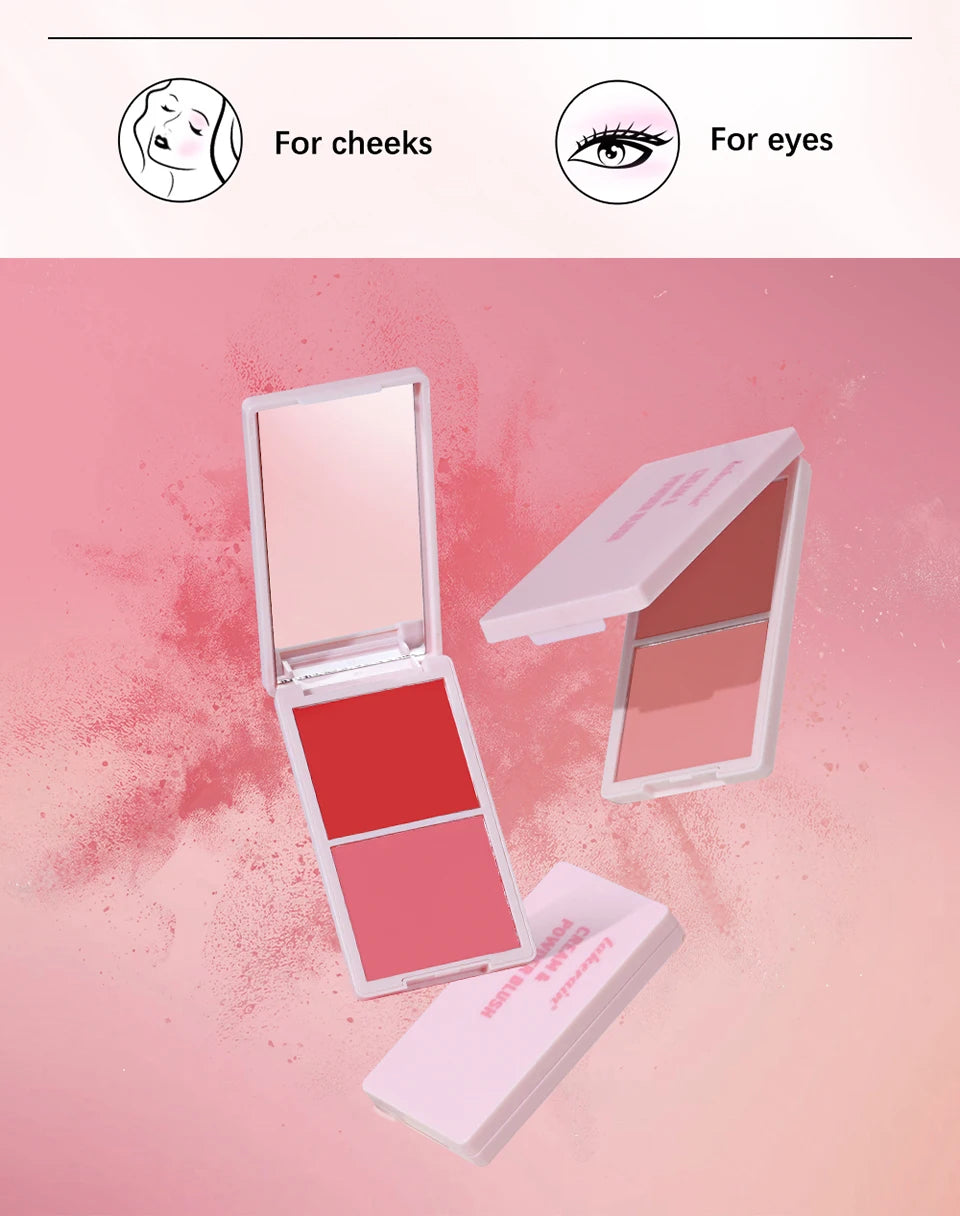 Lakerain 2in1 Cream & Powder Blush Palette Natural Long-lasting High Pigment Blush Makeup Pan Clear Vitality Girl Blush Palette