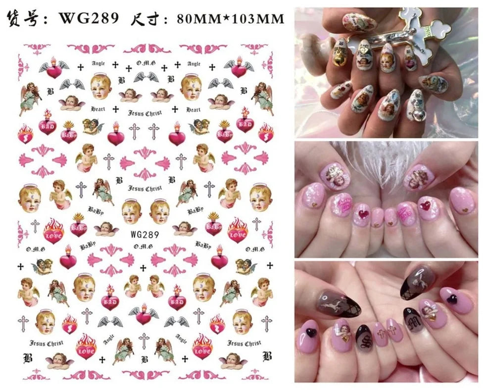 Nail Art Sticker Angel Flower Pattern Stickers Cupid Self-Adhesive Nail Decals Stickers Decoration Press on Nails Accessories