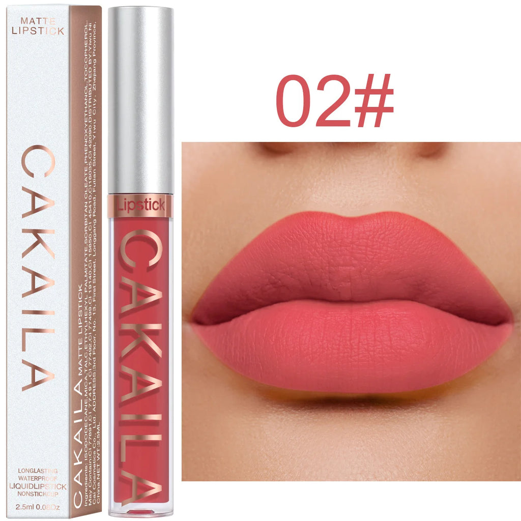 CAKAILA Waterproof Liquid Lipstick Set - Nude, Matte Red | 24-Hour Long-Lasting Lip Gloss | Suitable For All Skin Types
