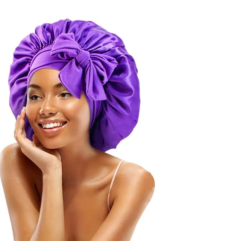 New Women Satin Solid Sleeping Hat Silky Bonnets With Tie Bands Elastic Shower Cap Adjustable Cap For Curly Hair Bonnets